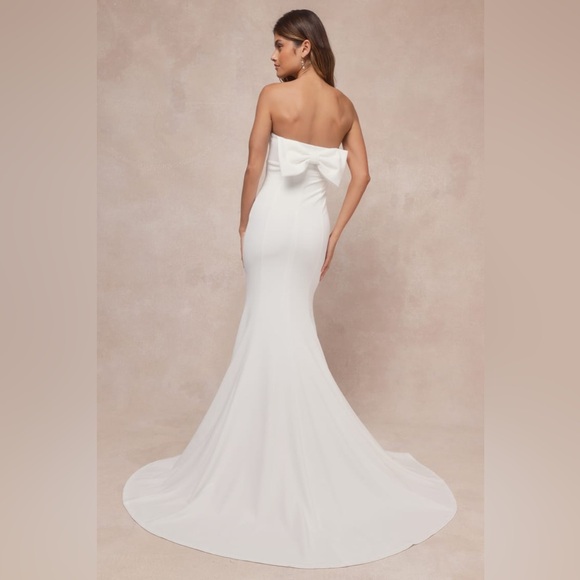 Lulus-Perfectly Romantic White Strapless Bow Mermaid Maxi Dress (XS) - Picture 2 of 7